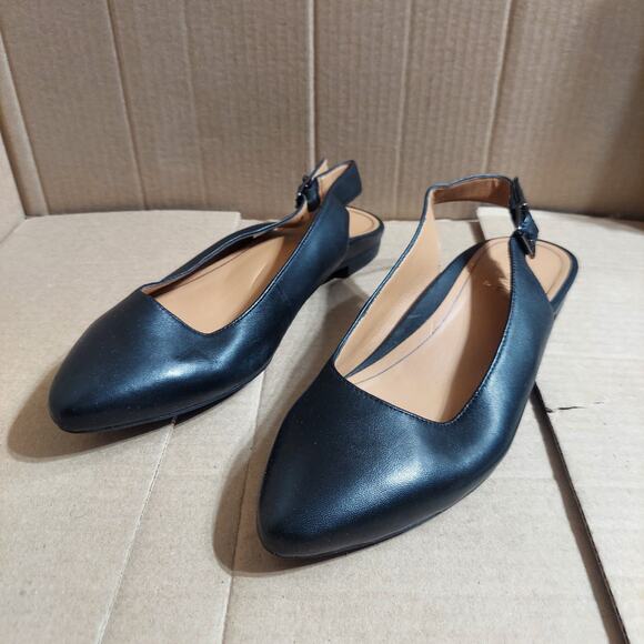 Vionic Jade Women's US 6 Pointed Toe Sling Back Black Napa Leather Flats NWOT - Picture 1 of 9